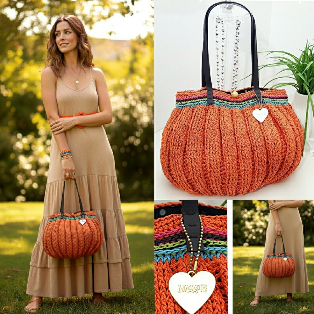 MaggiB Straw Boho Bag🎃Woven Slouchy Crochet Bag🧡Tote Shoulder Bag